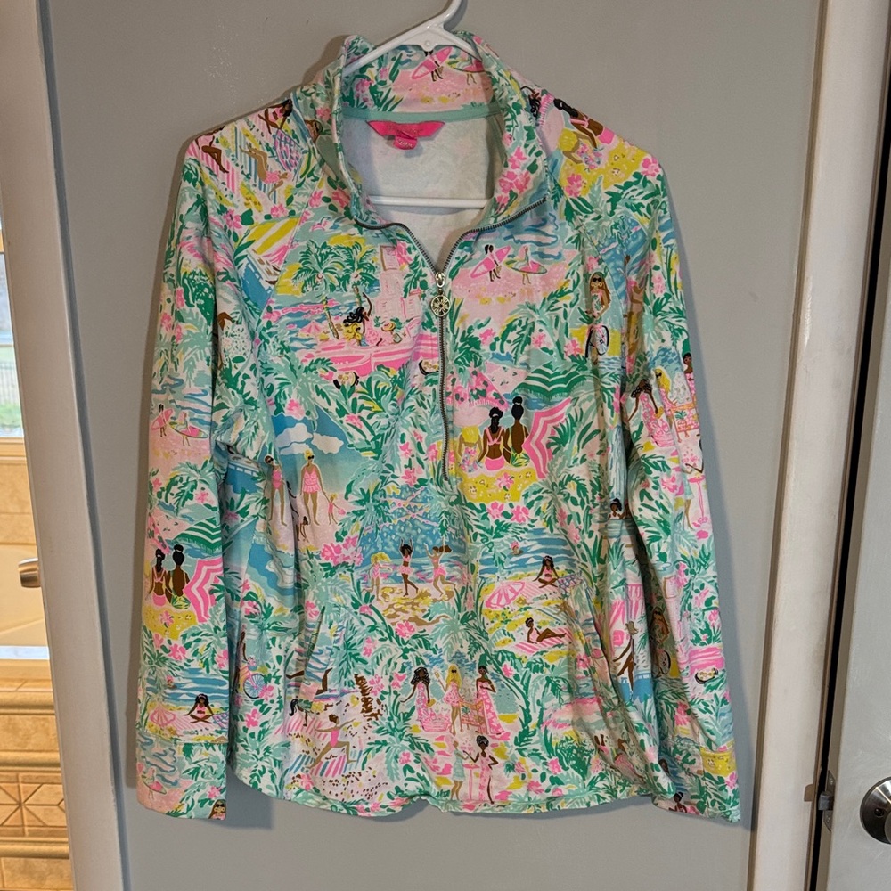 Lilly Pulitzer Pastel Beach Scene 1/2 zip sweatshirt